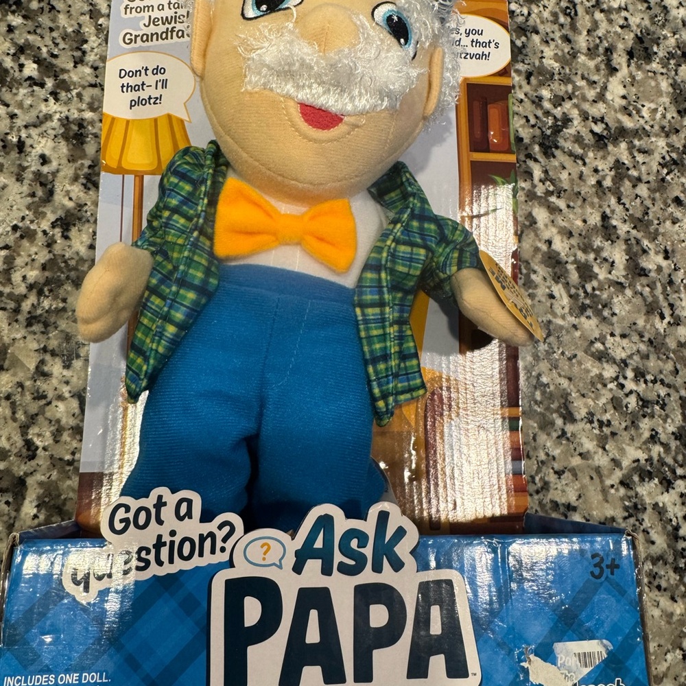 Ask Papa Plush Doll with Blue Pants and Yellow Bow Tie